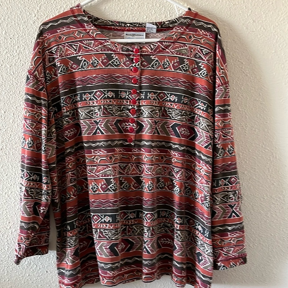 Navajo Pattern Button Down Shirt - Red and Black